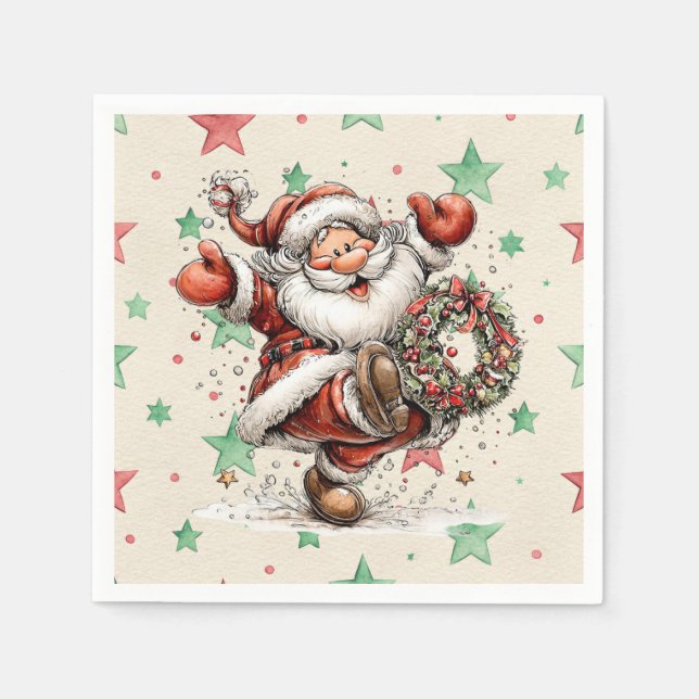 Santa Claus Kicking A Christmas Wreath Pappersservett (Framsidan)