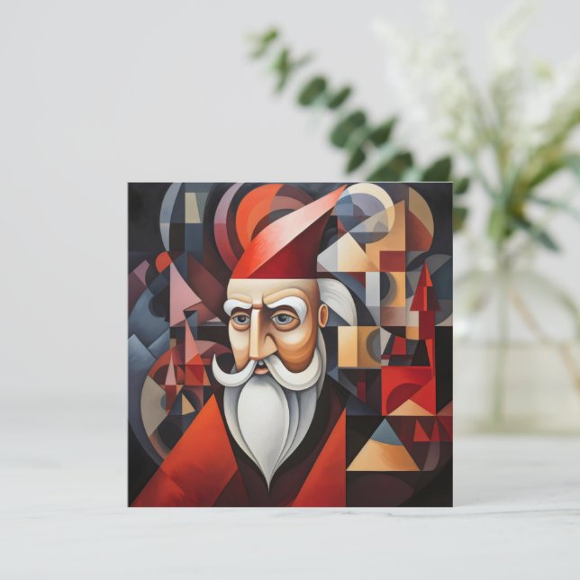 Santa Claus Kubism Julkort (Stående Fram)