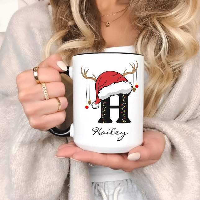 Santa Claus Monogram Mug Custom Gift for Him & Her Mugg (family Christmas mug, holiday mug for coworkers, personalized holiday cup, Santa monogram mug,)