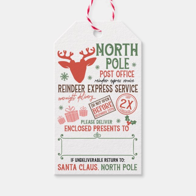Santa Claus North Pole Express Delivery Custom Presentetikett (Framsidan)