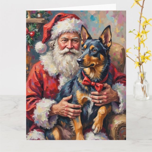 Santa Claus Norwegian Lundehund Christmas Art Kort (Gul blomma)