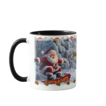 Santa Claus on a Snowboard on a Ceramic Coffee