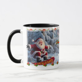 Santa Claus on a Snowboard on a Ceramic Coffee Mugg
