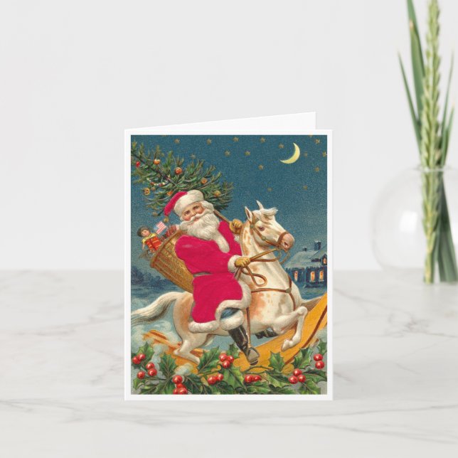 Santa Claus on a wooden horse Kort (Framsida)