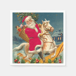 Santa Claus on a wooden horse Pappersservett