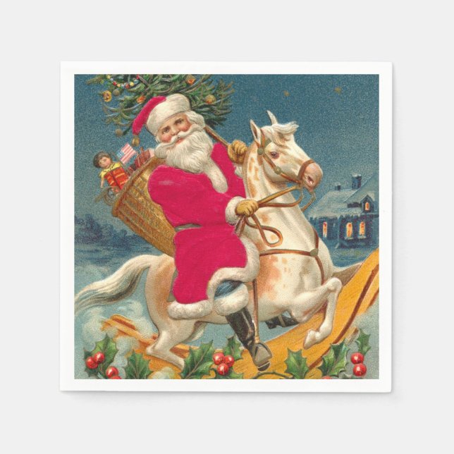Santa Claus on a wooden horse Pappersservett (Framsidan)