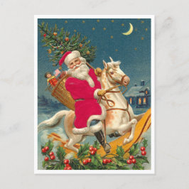 Santa Claus on a wooden horse Vykort