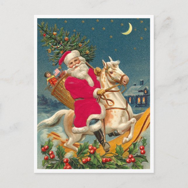 Santa Claus on a wooden horse Vykort (Framsida)