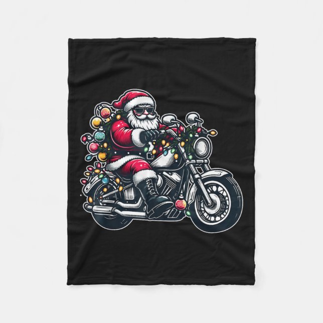 Santa Claus On Motorcycle Funny Biker Christmas Xm Fleecefilt (Framsidan)