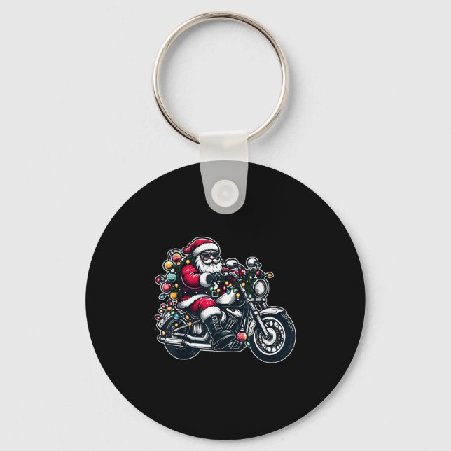 Santa Claus On Motorcycle Funny Biker Christmas Xm Nyckelring (Framsida)