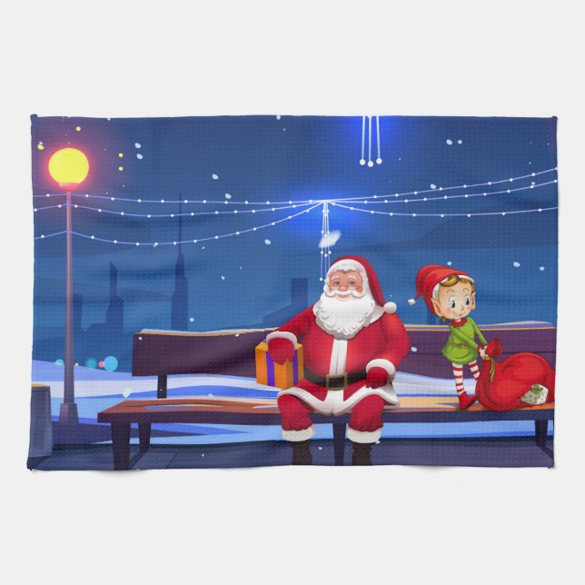 Santa Claus on Park bench Kökshandduk (Horisontell)