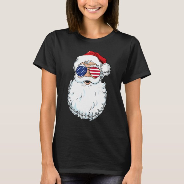 Santa Claus Patriotic USA Sunglasses Christmas in  T Shirt (Framsida)