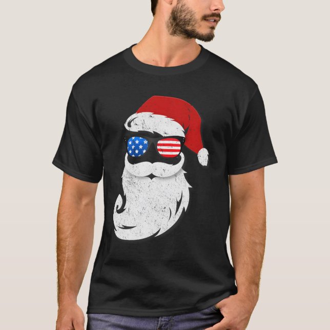 Santa Claus Patriotic Usa Sunglasses In July Santa T Shirt (Framsida)