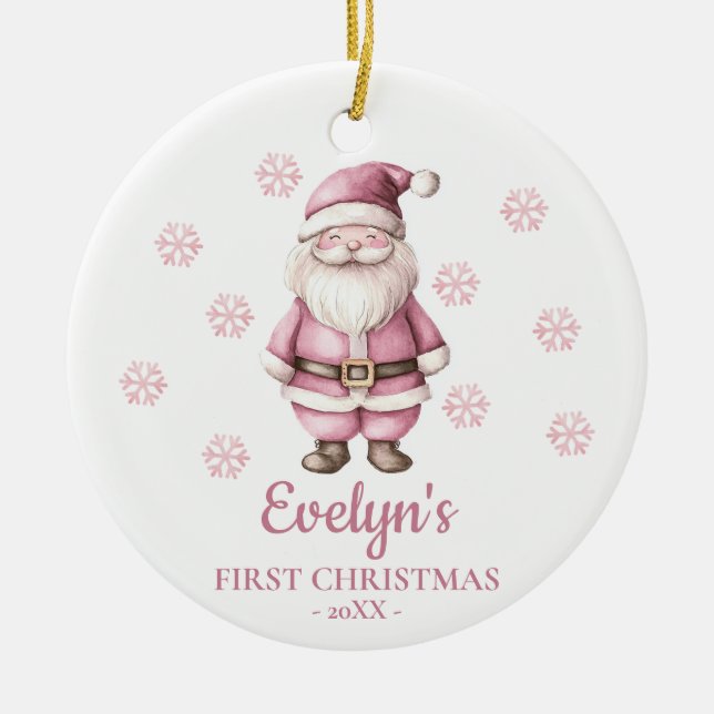 Santa Claus Personalized Girl's First Christmas Julgransprydnad Keramik (Framsidan)
