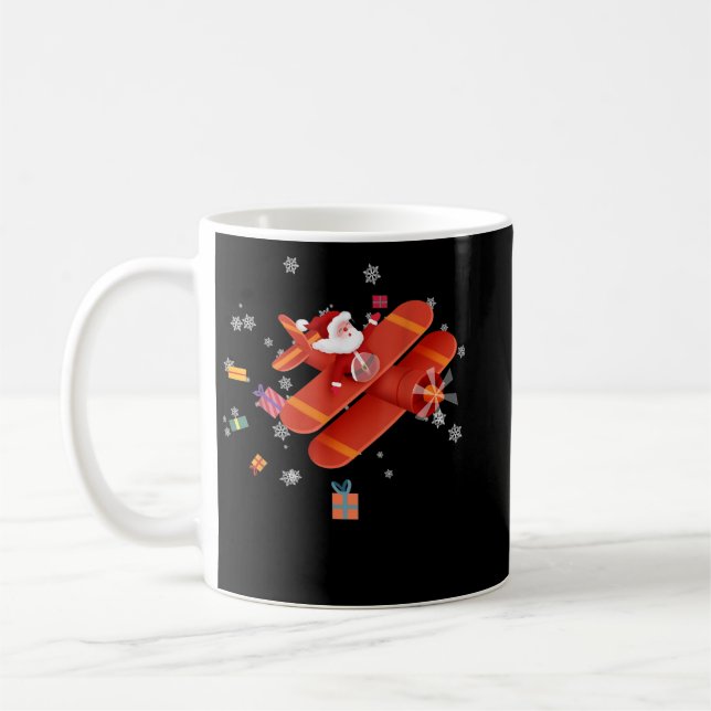 Santa Claus Pilot Flying Airplane Merry Christmas  Kaffemugg (Vänster)