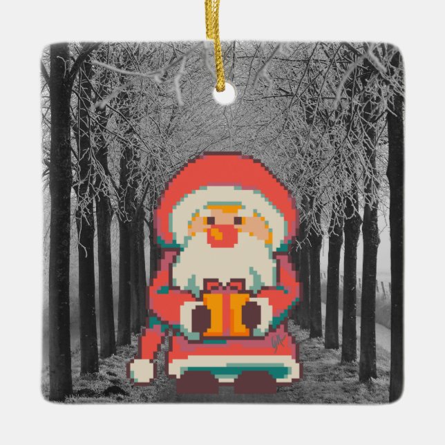 Santa Claus Pixelart Ho, Ho, Pixel Art  Julgransprydnad Keramik (Framsida)