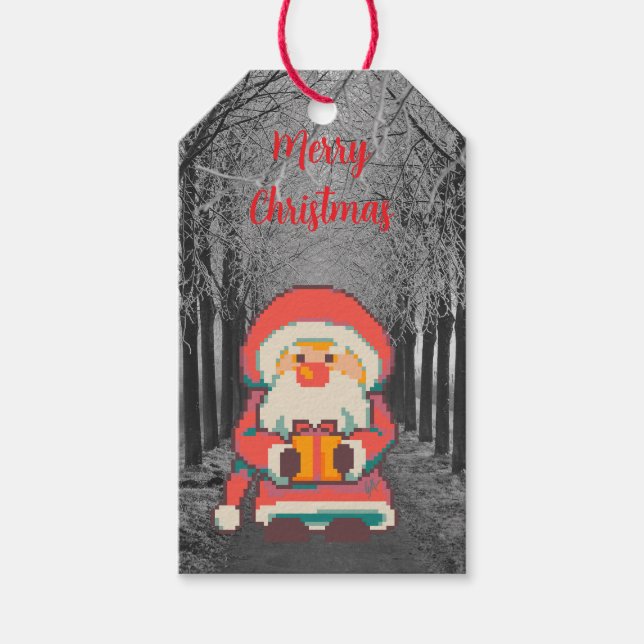 Santa Claus Pixelart Merry Christmas, Pixel Art  Presentetikett (Framsidan)