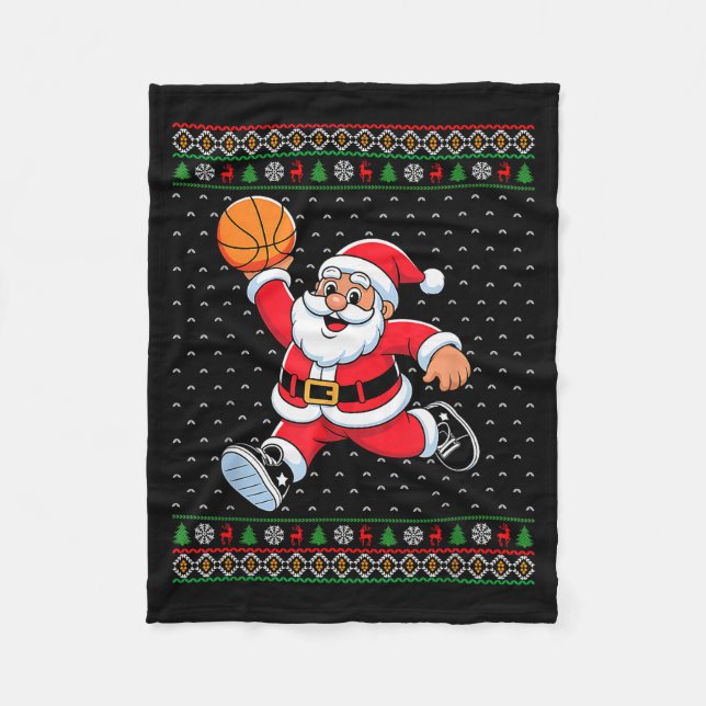 Santa Claus Playing Basketball Ugly Christmas Men  Fleecefilt (Framsidan)