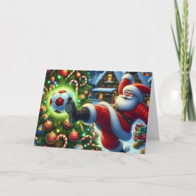 Santa Claus Playing Soccer Christmas Helgkort (Framsida)