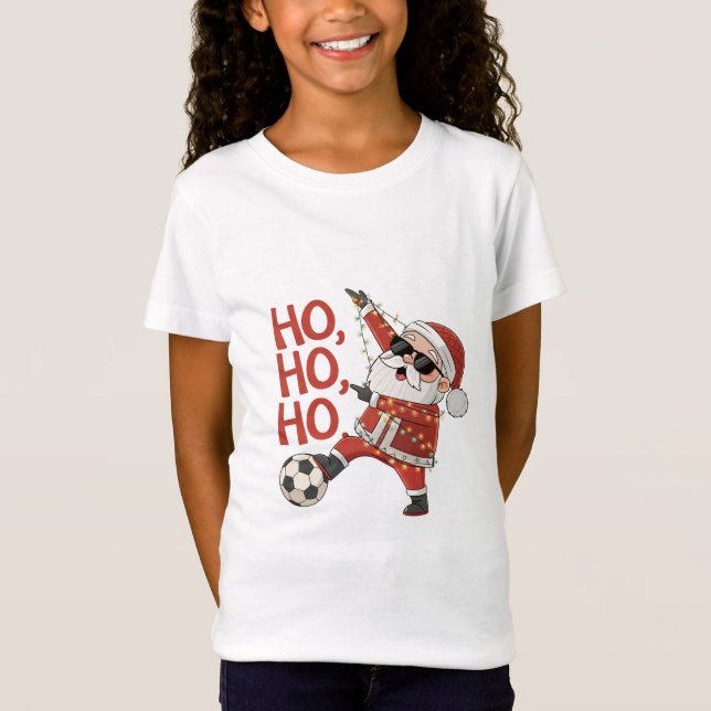 Santa Claus playing soccer with Christmas lights T Shirt (Framsida)