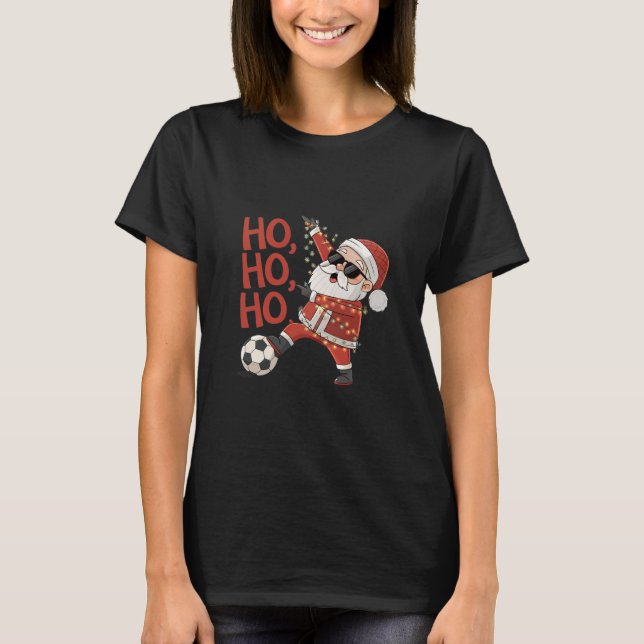Santa Claus playing soccer with Christmas lights T Shirt (Framsida)