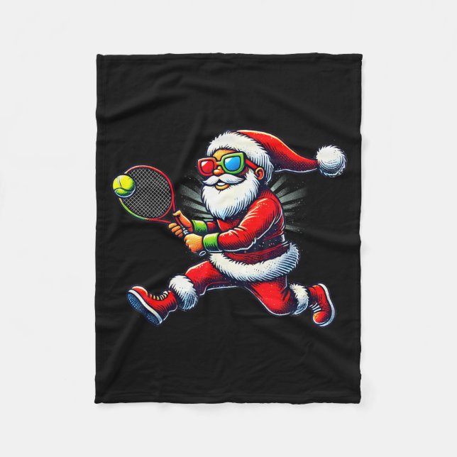 Santa Claus Playing Tennis Game Tennis Racket Chri Fleecefilt (Framsidan)