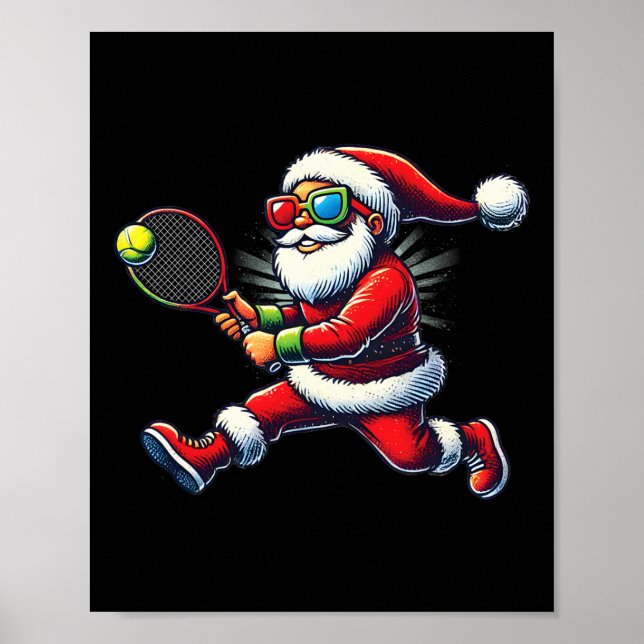 Santa Claus Playing Tennis Game Tennis Racket Chri Poster (Framsidan)