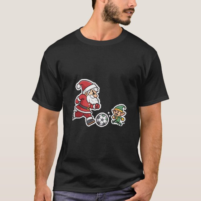 Santa Claus Plays Football with a Naughty Goblin T Shirt (Framsida)