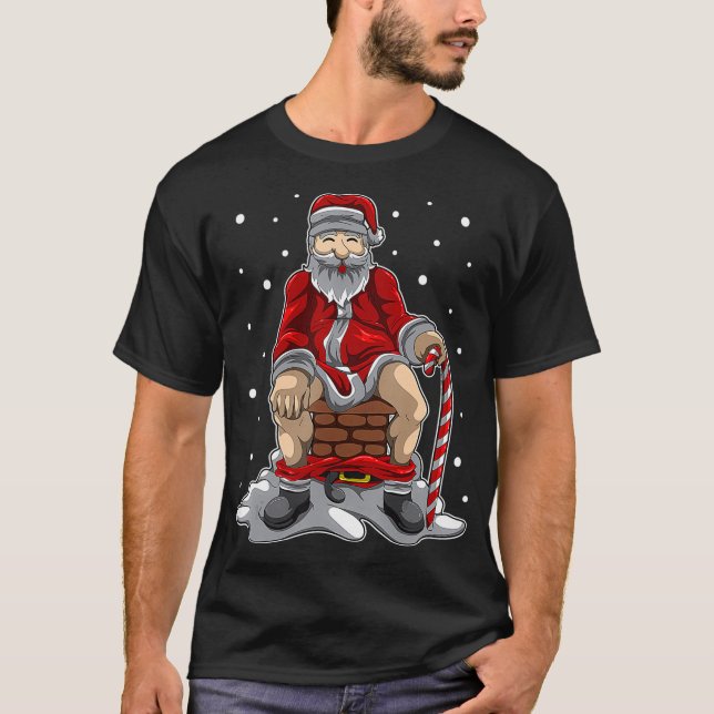 Santa Claus Poops In The Chimney  Christmas Retali T Shirt (Framsida)