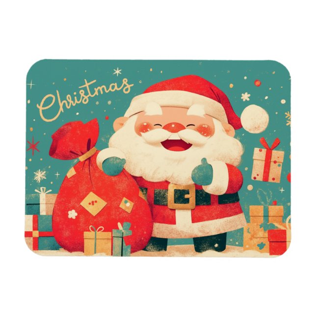 Santa Claus Preparing Christmas Gifts Magnet (Horisontell)