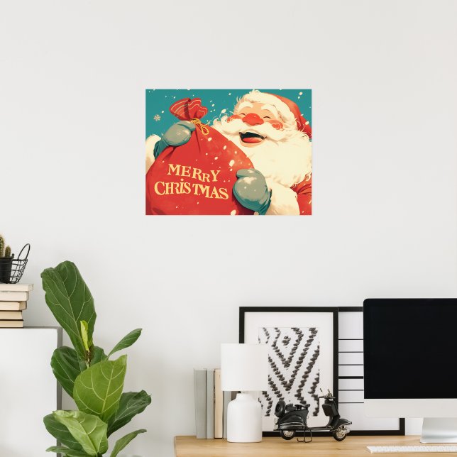 Santa Claus Preparing Christmas Gifts - Retro Art Poster (Hemmakontoret)