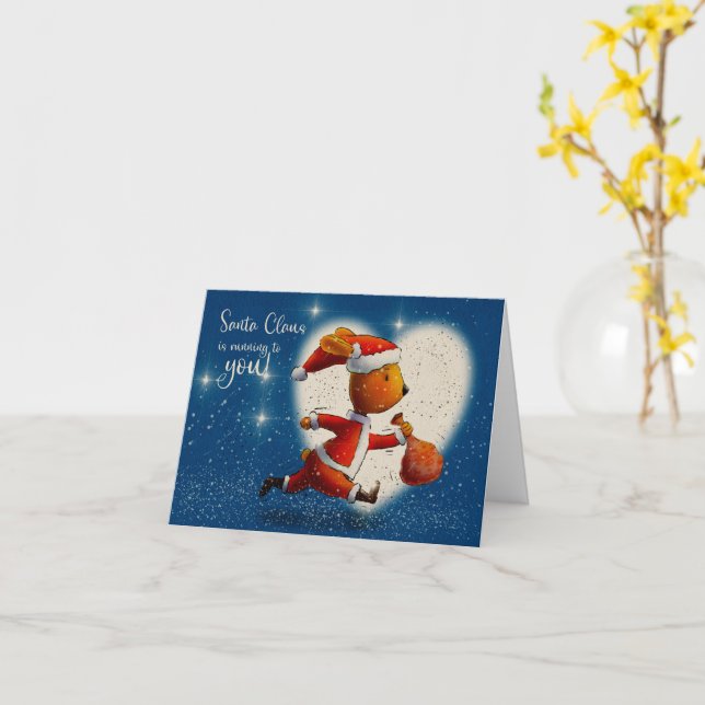 Santa Claus Rabbit is running to you Kort (Gul blomma)