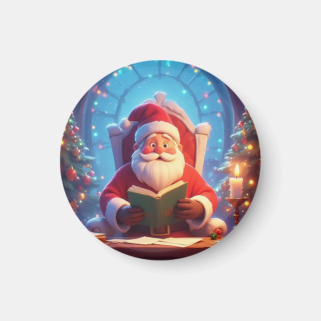 Santa Claus Reading a Book by Candlelight Magnet (Framsidan)