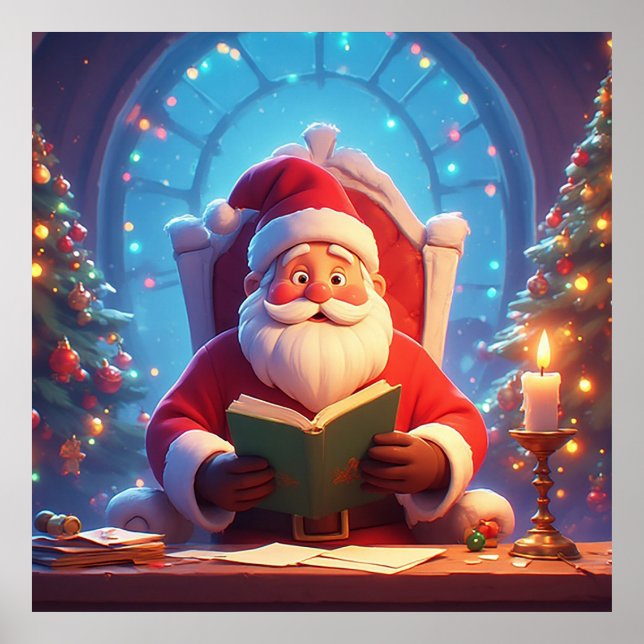 Santa Claus Reading a Book by Candlelight Poster (Framsidan)