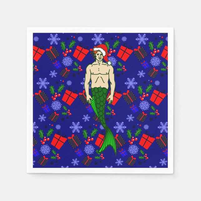 santa claus redhead merman ugly xmas mermaid gifts pappersservett (Framsidan)
