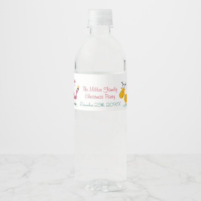 Santa Claus, Reindeer och Snowman-julen Vattenflaska Etikett (Framsida)