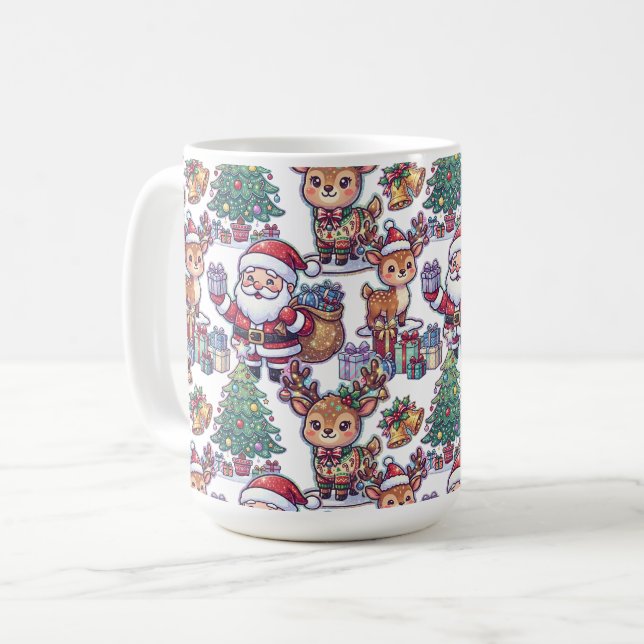 Santa Claus Renar Mönster Jul  Kaffemugg (Framsida vänster)