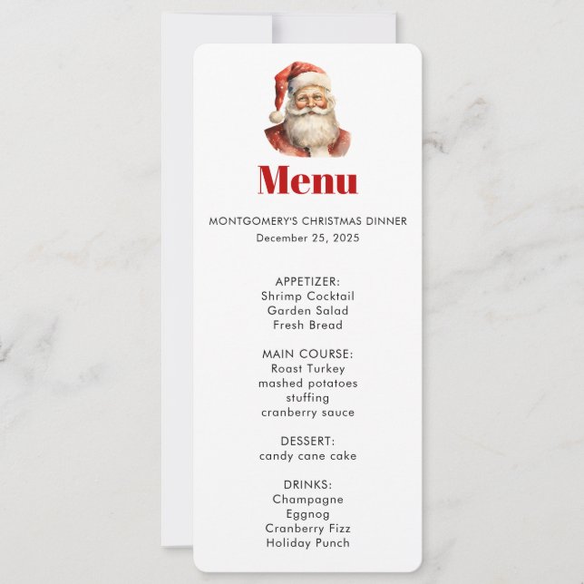 Santa Claus Retro Christmas Menu Inbjudningar (Framsida)