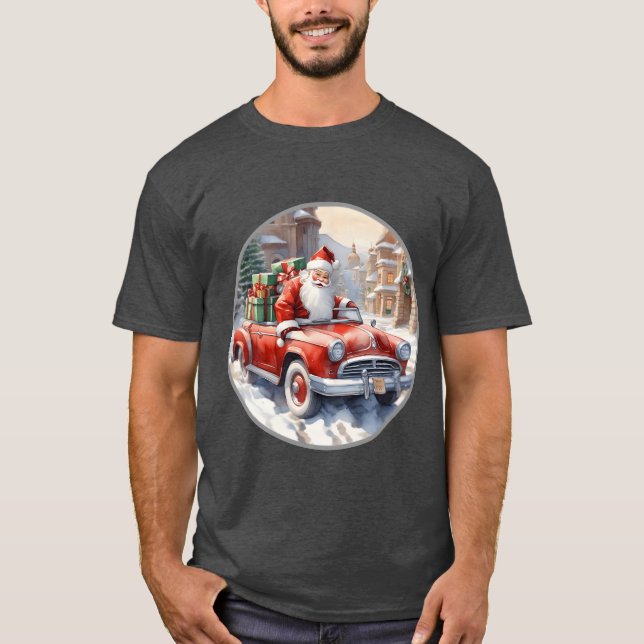 Santa Claus rides in a convertible car retro frien T Shirt (Framsida)