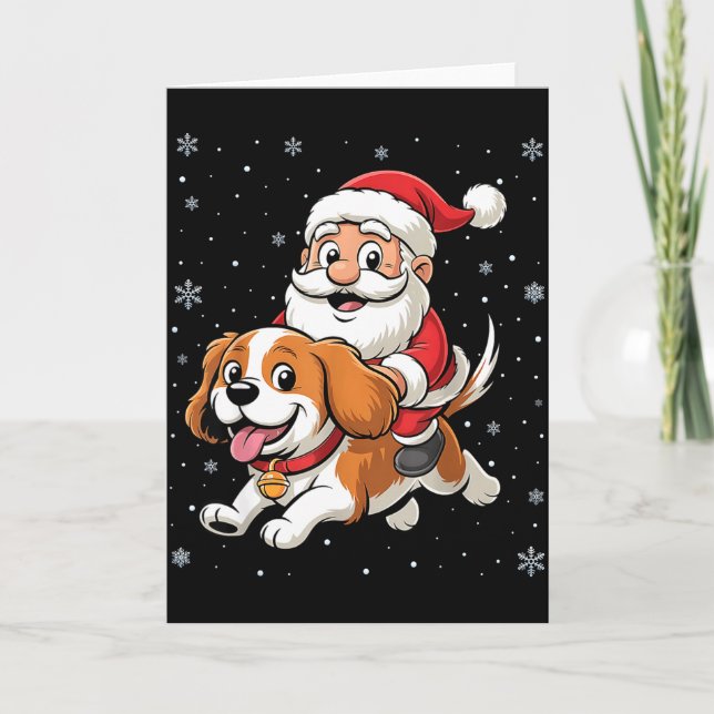 Santa Claus Riding Cavalier King Charles Spaniel D Kort (Framsida)