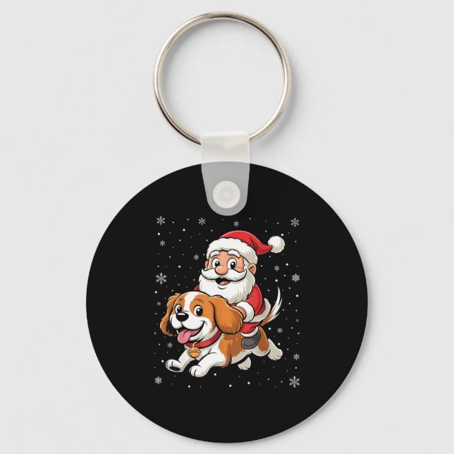 Santa Claus Riding Cavalier King Charles Spaniel D Nyckelring (Framsida)