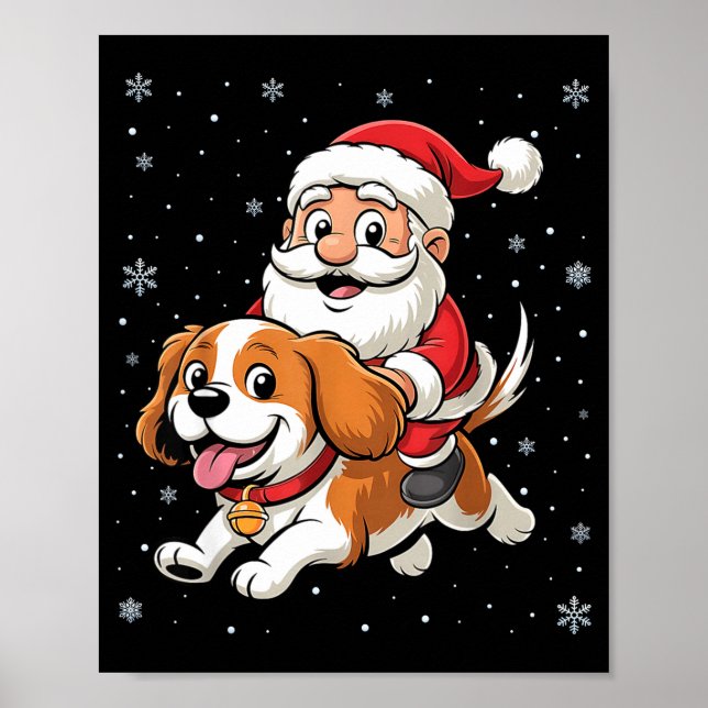 Santa Claus Riding Cavalier King Charles Spaniel D Poster (Framsidan)