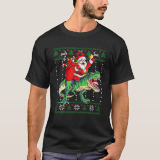 Santa Claus Riding Dinosaur Rex Christmas T Shirt