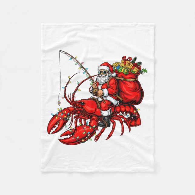 Santa Claus Riding Lobster Lights Christmas Fishin Fleecefilt (Framsidan)