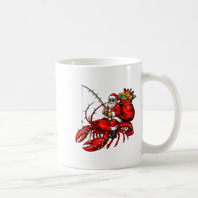 Santa Claus Riding Lobster Lights Christmas Fishin Kaffemugg (Höger)