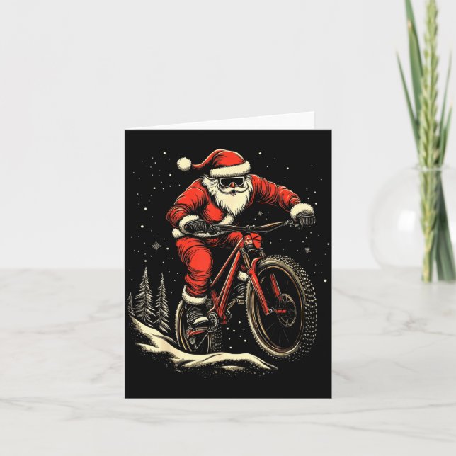 Santa Claus Riding Mountain Bike Christmas Funny M Kort (Framsida)