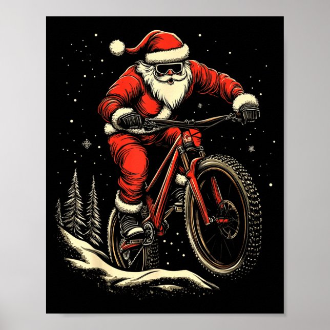 Santa Claus Riding Mountain Bike Christmas Funny M Poster (Framsidan)