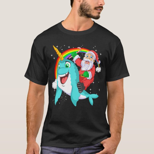 santa claus riding narwhal christmas t shirt (Framsida)