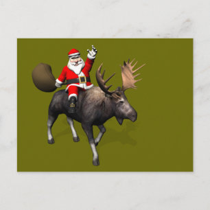 Santa Claus Riding On Moose Helg Vykort