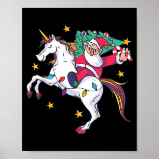 Santa Claus Riding Unicorn Merry Christmas Magical Poster